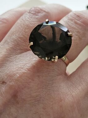 Huge 14K Smoky Quartz Round Statement Ring